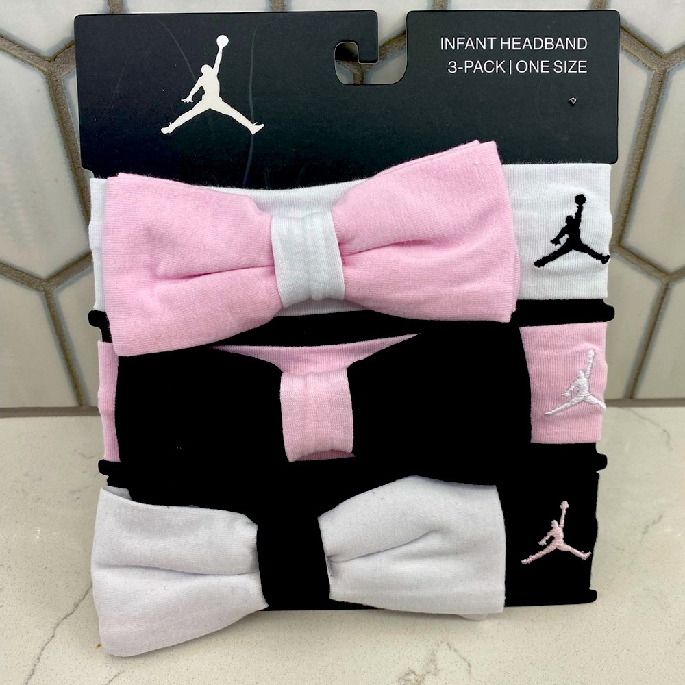 Jordan Baby Stretch Headbands - Bows | Pack of 3 | Infant Nike Pink Black White